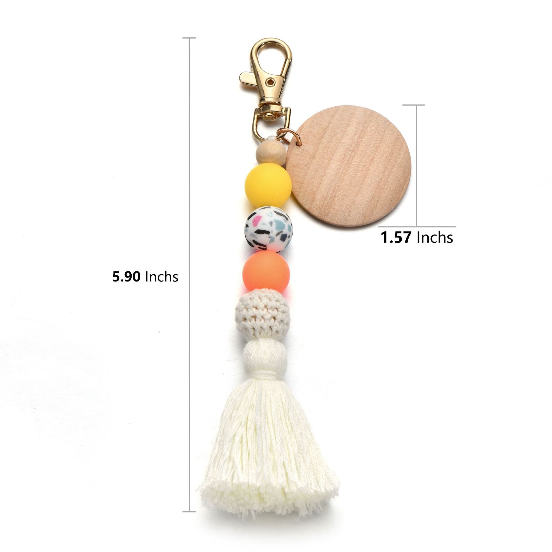 Wholesale Fluorescent Silicone Bead Wood Chip Tassel Keychain